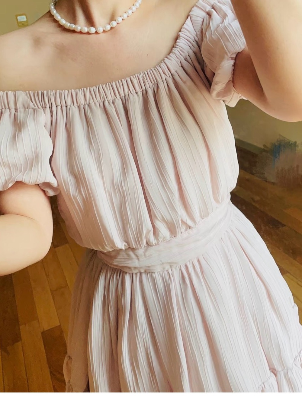 Vintage Snidel Blush Puff-Sleeve Dress